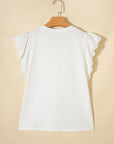 Eyelet Embroidered Flutter Sleeve Patchwork V-Neck Tee