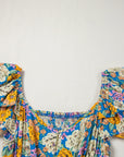 Floral Shirred High Waist Cut Out Jumpsuit