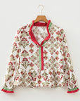 Floral Frilled Colorblock V-Neck Peplum Top