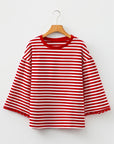 Stripe Lace Trim 3/4 Sleeve Top