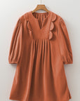 Alyssa Split Neck Scallop Detail Pleated Corduroy Mini Dress