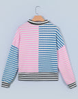 Stripe Colorblock Patchwork Half-Zip Long Sleeve Top