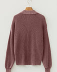 Mineral Wash Buttoned Polo Collar Knit Sweater