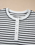 Stripe Cap Sleeve Henley Top & Shorts Set