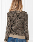 Leopard Ribbed Trim Long Sleeve Top