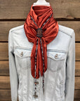35X35" Solid Rust Wild Rag / Scarf - Leather Slide and Bolo Tie