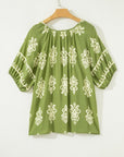 Plus Size Boho Floral Boho Notch V-Neck Top
