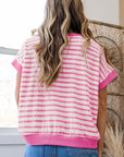 Stripe Textured Knit V-Neck Short Sleeve Top
