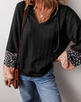 Floral Patchwork Textured Knit V-Neck Blouse