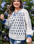 Plus Size Boho Floral Patchwork Puff Sleeve Blouse