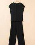 Megan Corded Short Sleeve Top and Casual Pants Set