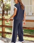 Colorblock Pocket Shirt & Wide Leg Pants Set
