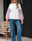 Floral Patchwork Ruffle Balloon Sleeve Blouse