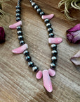 NFR Collection Necklace – 8mm & 14mm Sterling Silver Pearls with Pink Conch Shell – 23"