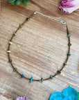 14” Bronze Seed Bead Necklace with Real Turquoise rondelle