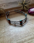 Pink/turquoise Double Strand Necklace – 13” Beaded – Sterling Silver Pearls & Rectangle Variscite