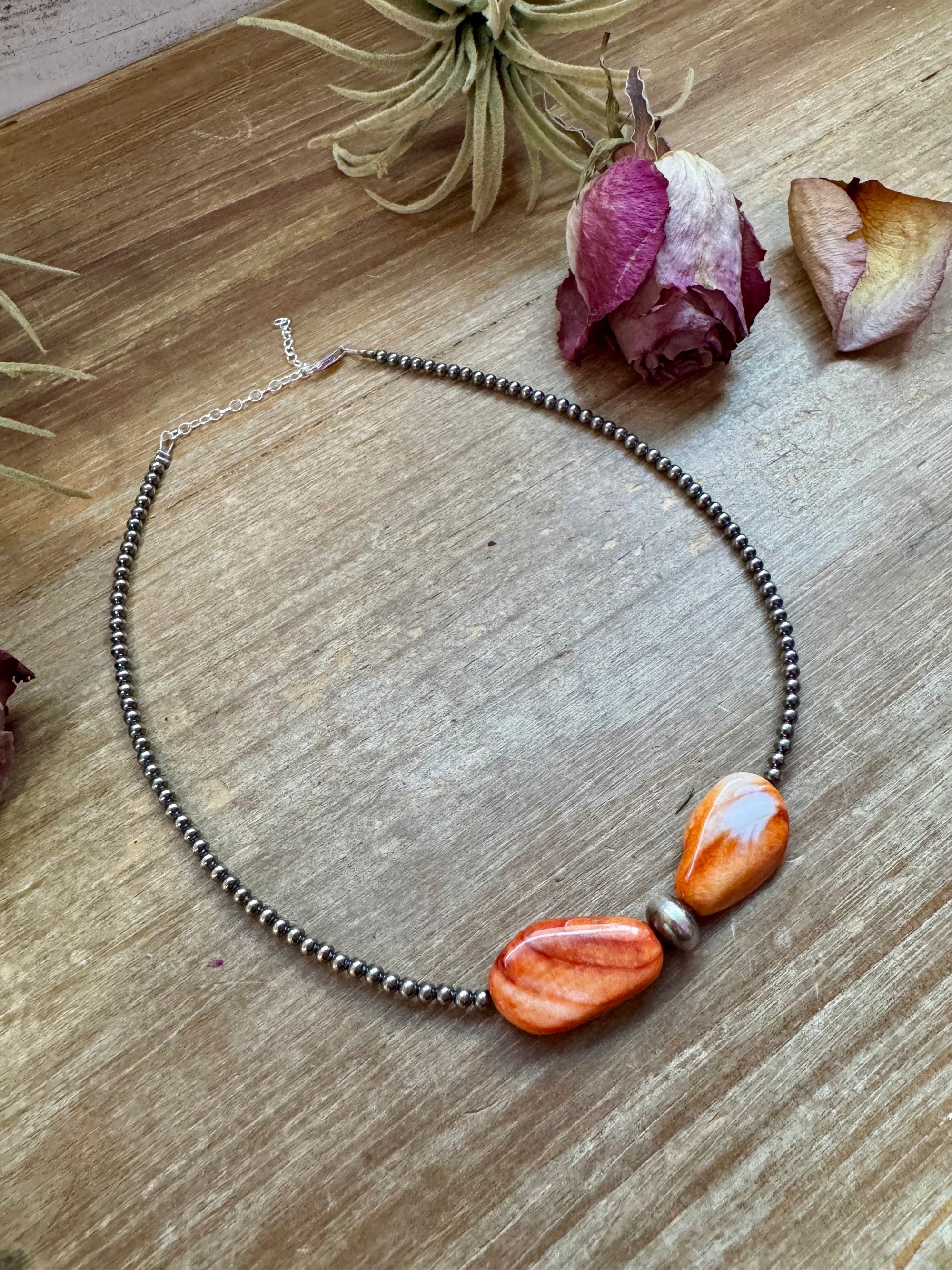 14" Spiny Oyster &amp; Sterling Silver Pearl Choker – 3mm &amp; 10mm