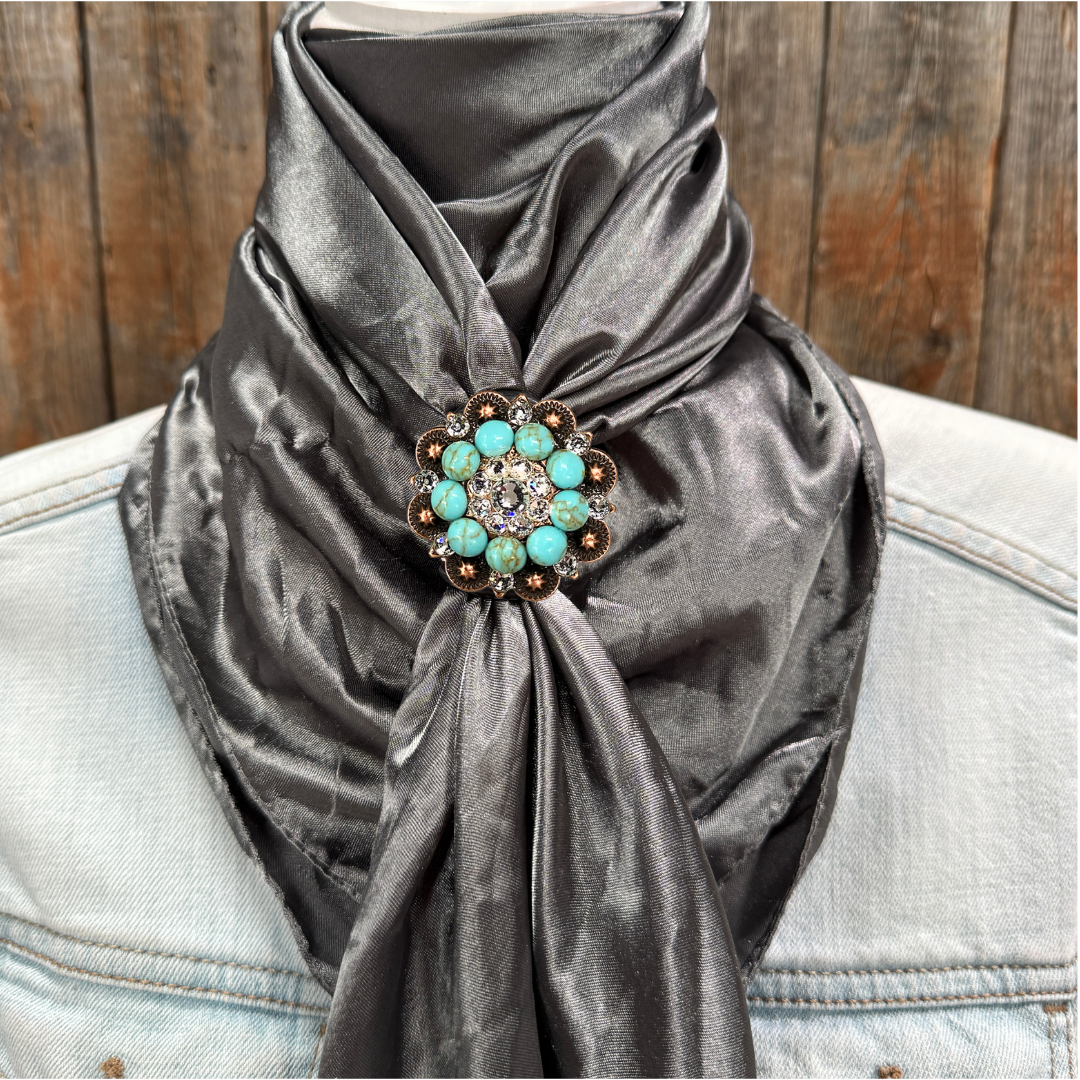 35X35" Solid Silver / Grey Wild Rag / Scarf WRS15 - Crystal Concho Wild Rag Slides - Assorted
