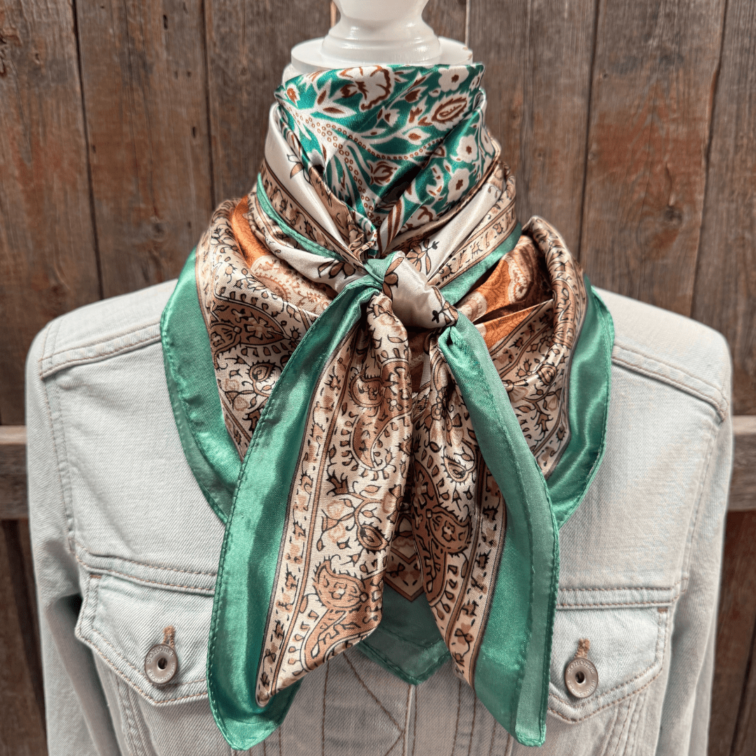 35X35" Teal, Brown and Tan Floral Wild Rag / Scarf WR3457
