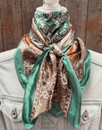 35X35" Teal, Brown and Tan Floral Wild Rag / Scarf WR3457