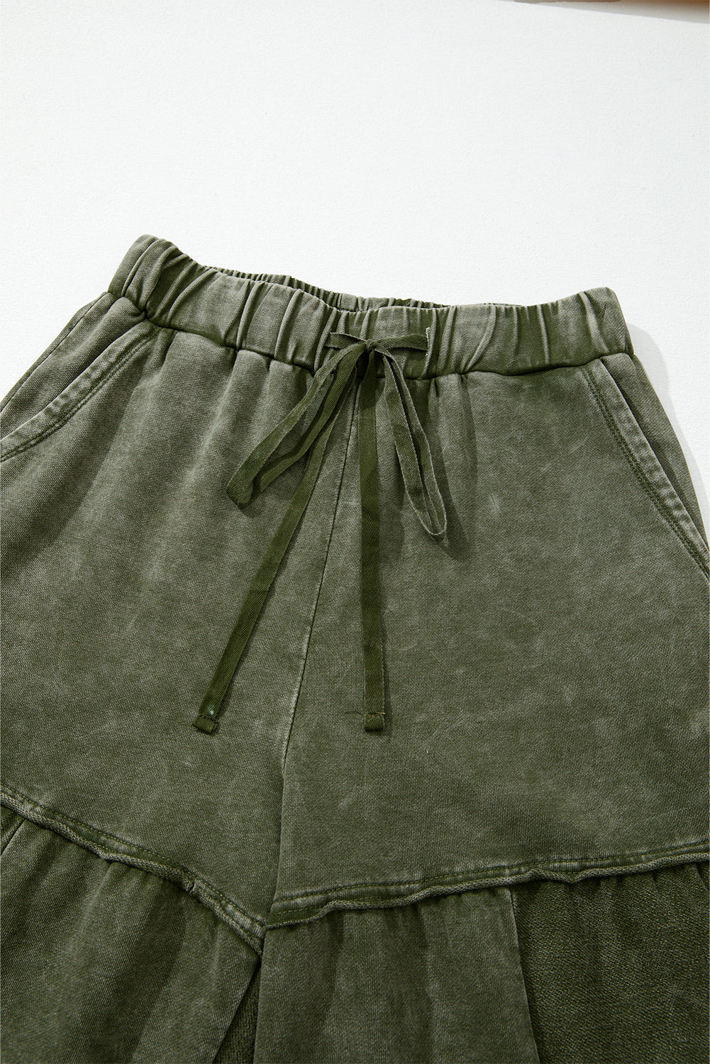 Mineral Wash Patchwork Tiered Wide Leg Pants
