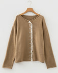 Frilled Lace Contrast Trim Buttoned Cardigan Sweater