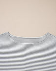Stripe Contrast Ruffle Trim Long Sleeve Top