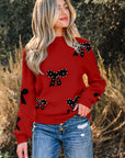 Bow Pearl Embellished Drop Shoulder Sweater
