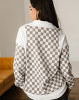 Checker Ribbed Patchwork Quarter Zip Sweatshirt