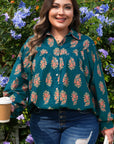 Plus Size Floral Lace Trim Pleated Buttoned Shirt