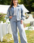 Plus Size Leopard Patchwork Denim Jacket
