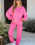 Solid Half-Button Pullover and Jogger Pants Set
