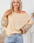 Sequin Patchwork Sleeve Open Back Top