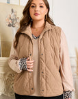 Plus Size Quilted Corduroy Snap Button Vest Jacket