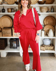 Solid V-Neck Pullover and Drawstring Pants Set