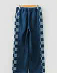 Denim Checker Side Panel Patchwork Drawstring Pants