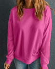 Solid Drop Shoulder Crewneck Pullover Sweatshirt