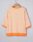 Stripe 3/4 Sleeve Exposed Seam Pullover Top