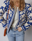 Floral Open Front Buttoned Cuff Jacket