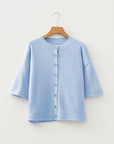 Solid 3/4 Sleeve Boxy Button-Down Cardigan
