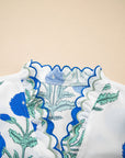 Flower Scallop Contrast Trim Short Sleeve Blouse