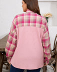 Plus Size Plaid Patchwork Waffle Patch Pocket Shirt