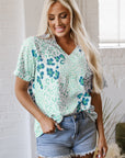 Azalea Print Short Sleeve Blouse