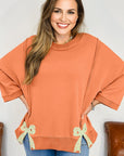Floral Bow Tie Patch Reverse Seam Sweatshirt