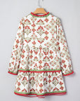 Floral Contrast Trim Frilled Neck Dress