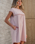 Solid Frilled Trim Short Sleeve Mini Dress