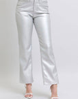 Tummy Control Metallic Silver Faux Leather Straight