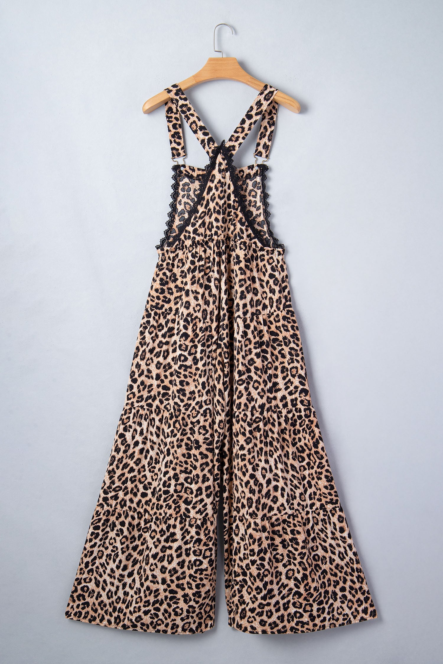 Cheetah Contrast Lace Ruffle Wide Leg Jumpsuit