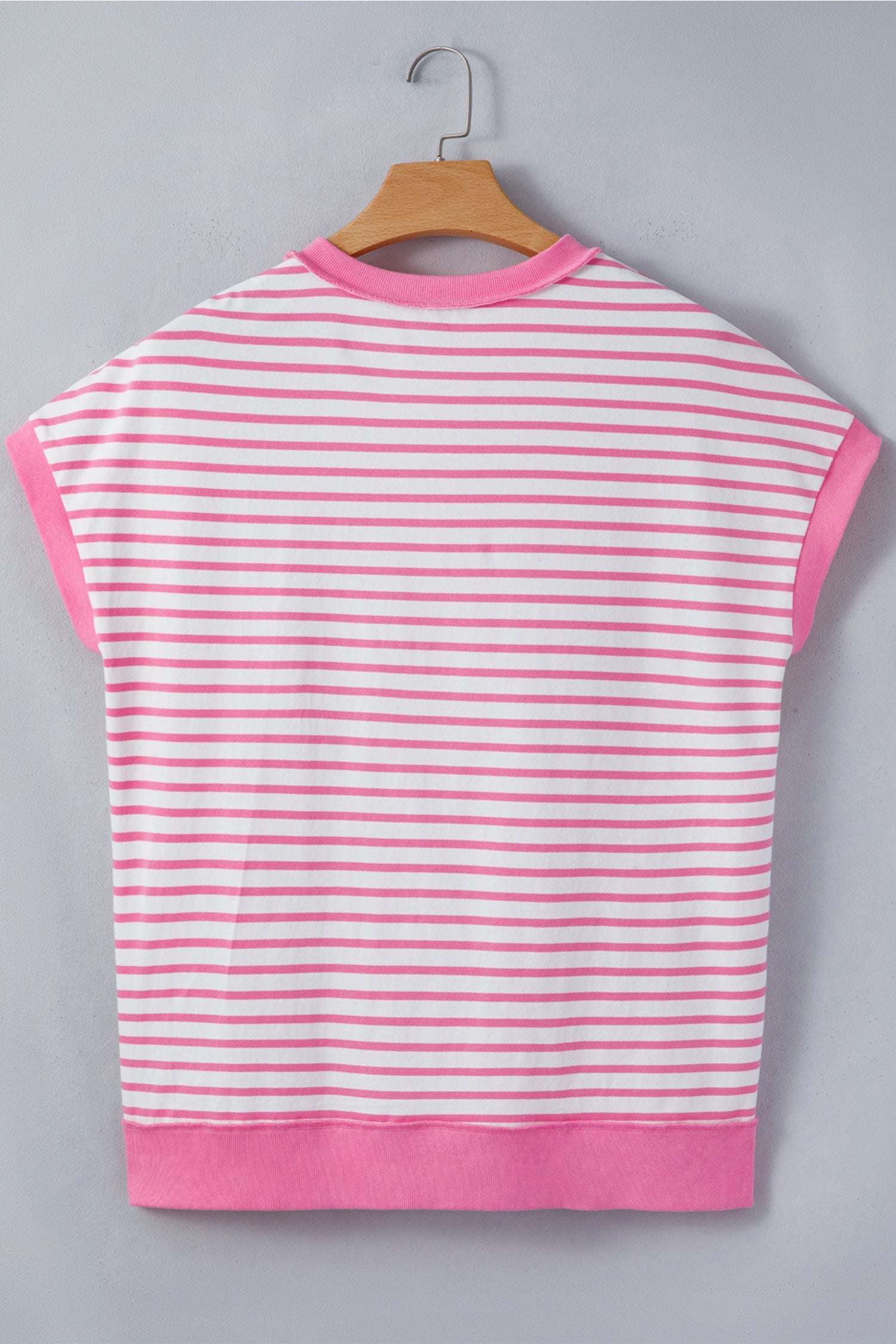 Stripe Half Placket High Low Short Sleeve Top