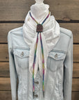 35X35" Solid White Wild Rag / Scarf - Leather Slide and Bolo Tie